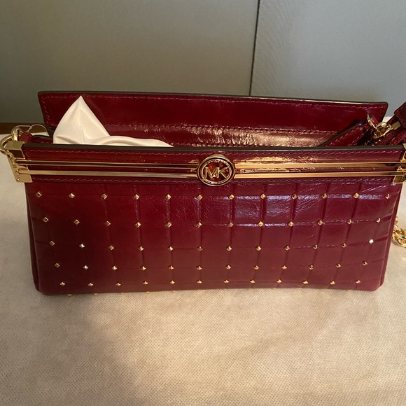 Michael Kors Red Leather Clutch with Gold Accents - Picture 1 of 4